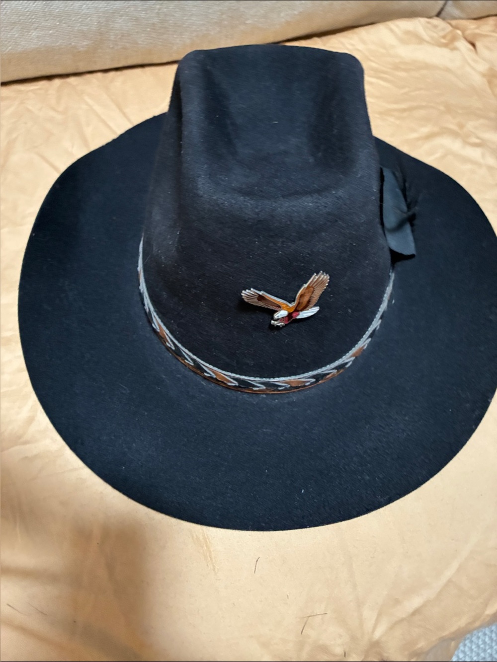Men's Black Felt western cowboy hat with Braided Band and Eagle Pin